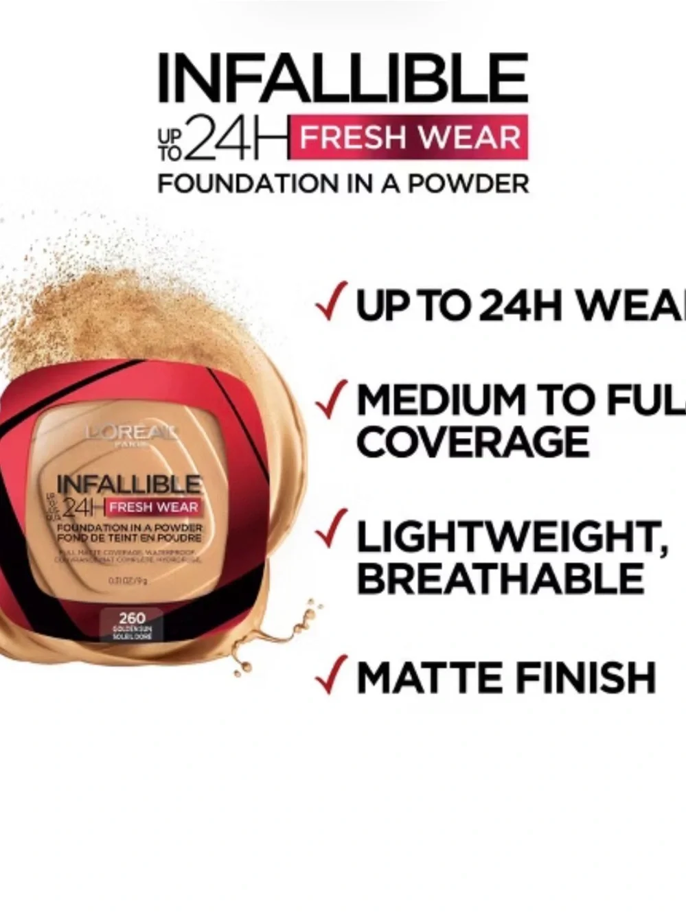 L'Oreal Infallible Fresh Wear Powder Foundation - Vanilla Beige with Red Accent